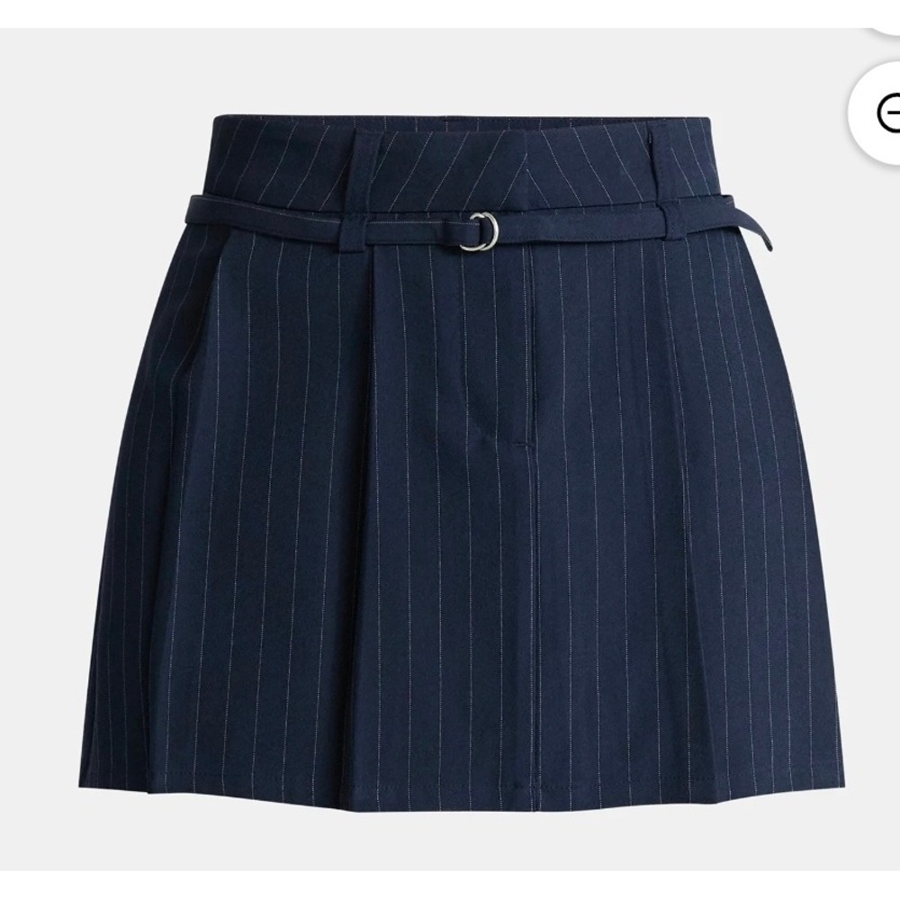 Navy Pinstripe Belted Mini Skirt Pleated D-Ring Accent xl 16-18